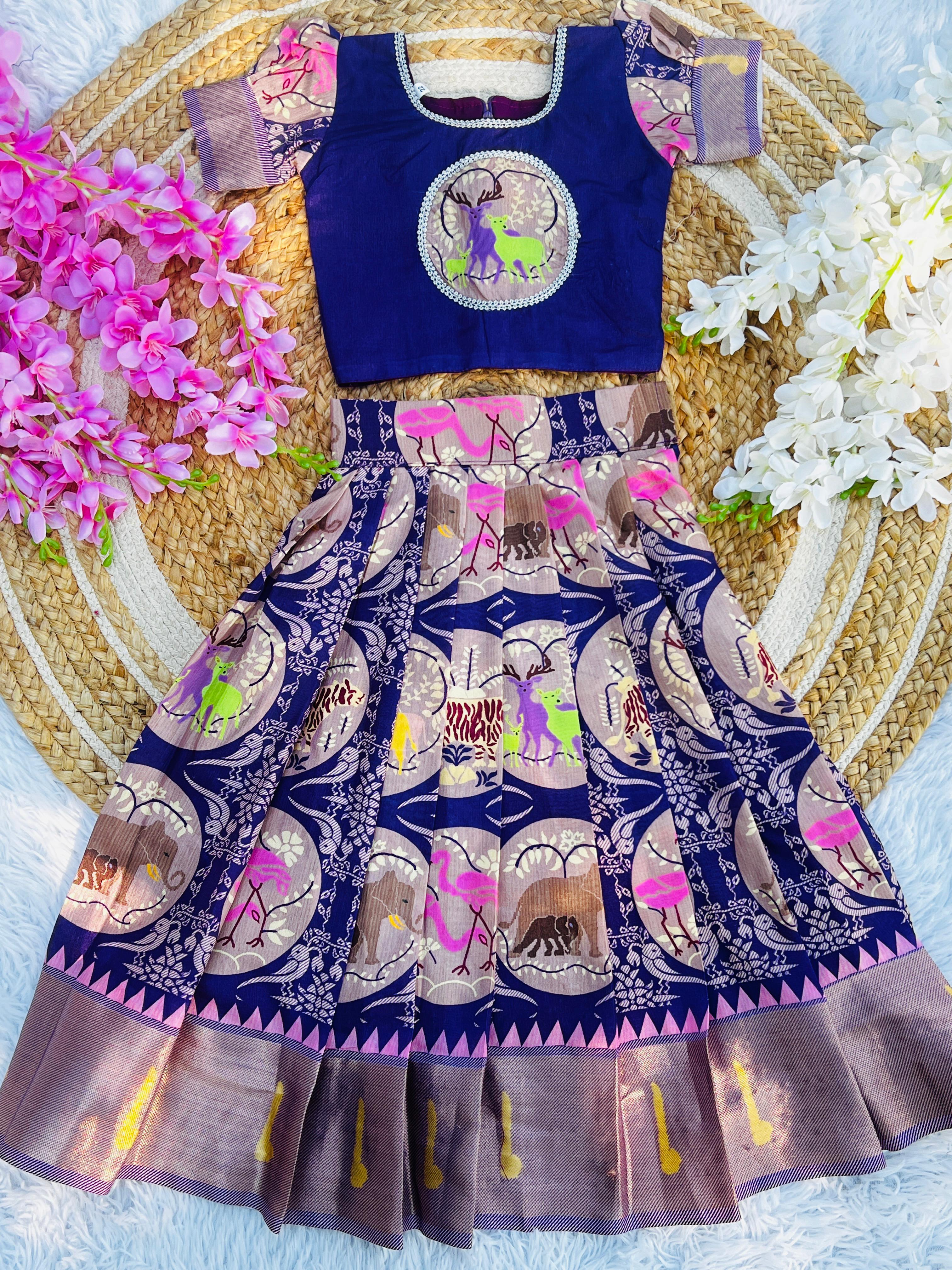 Animal Print Thread work Pure Cotton Lehenga Choli