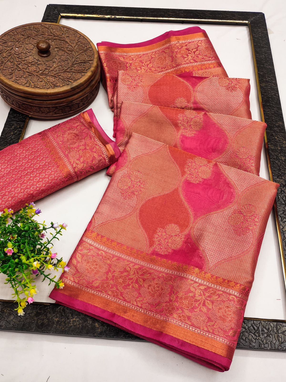 Multi Color Pure Kanjivaram Handloom Copper Silk Saree | Sadika