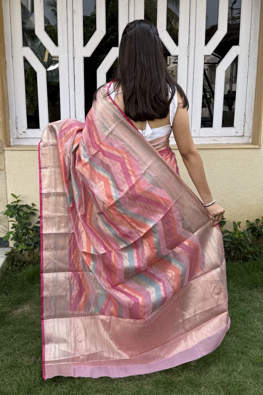 multicolor printed Jacquard Woven Design lace border dola silk saree