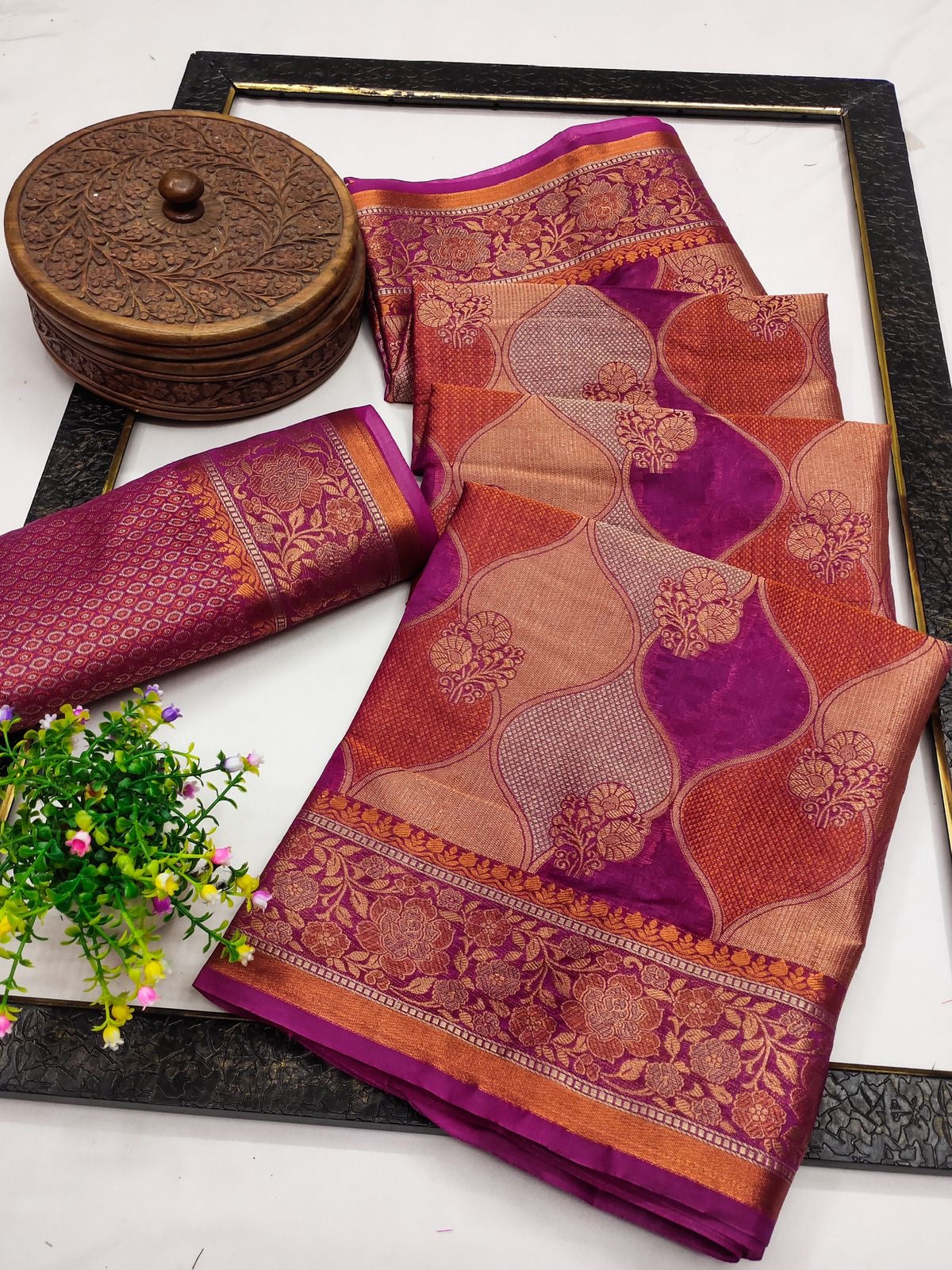 Multi Color Pure Kanjivaram Handloom Copper Silk Saree | Sadika