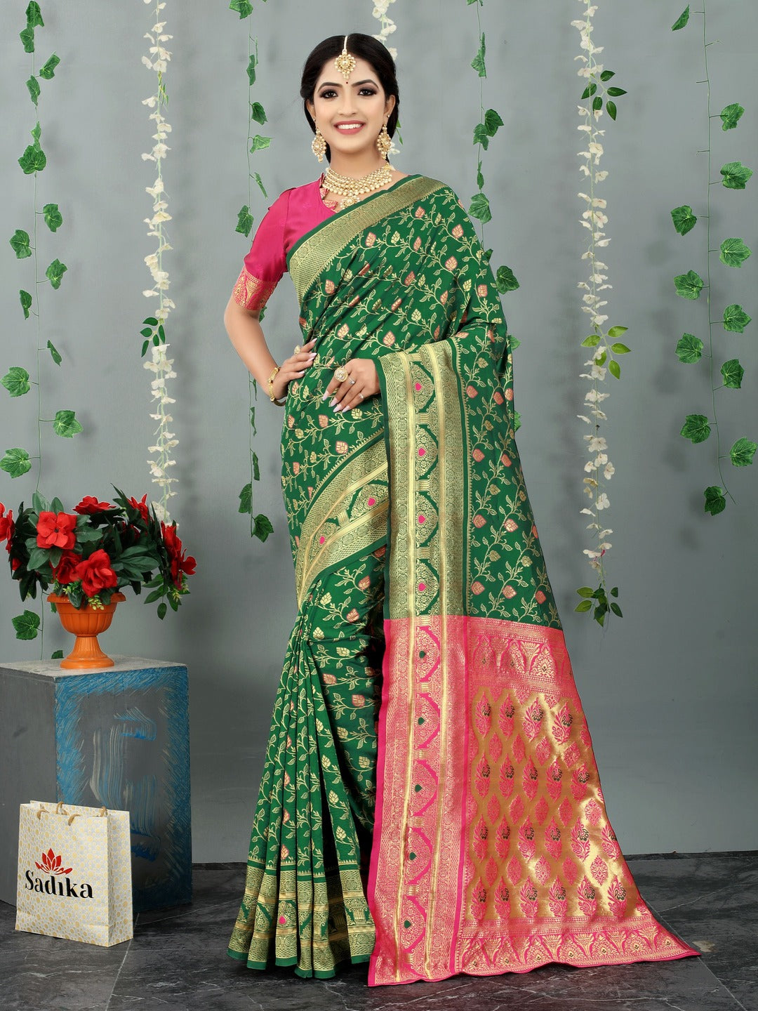 Woven Floral Banarasi Cotton Art Silk Saree