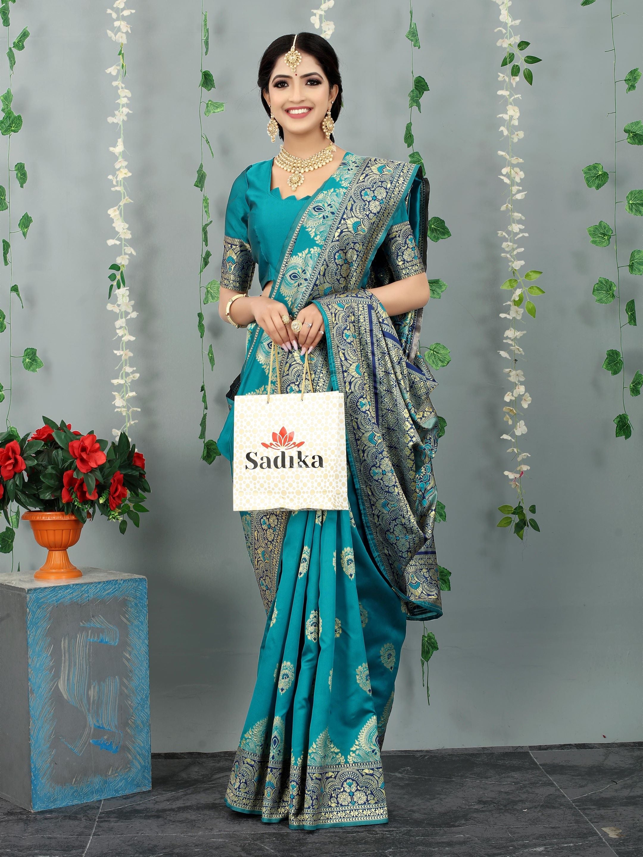 Blue Woven Floral Banarasi Cotton Art Silk Saree