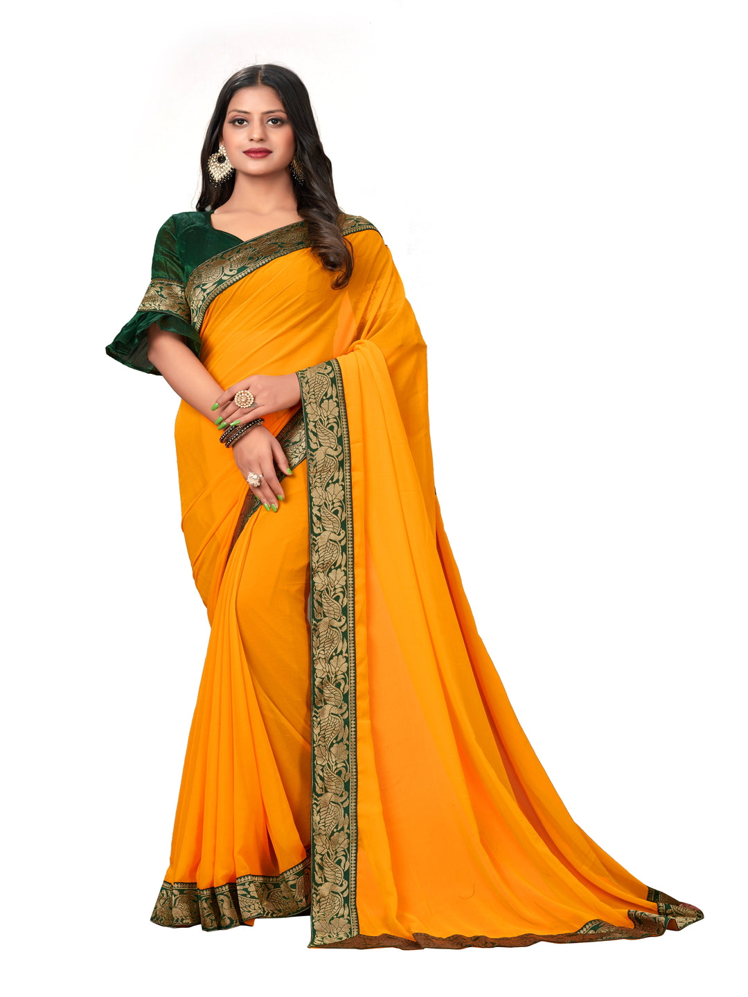 Yellow Party Wear Georgette Saree With Blouse | Sadika