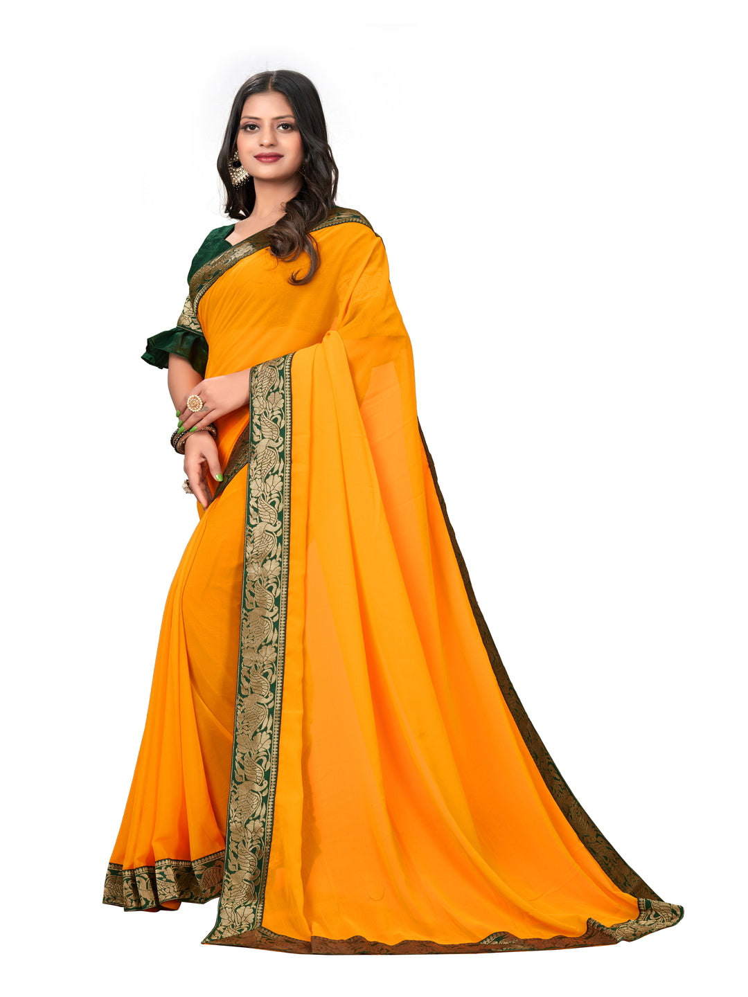 Yellow Party Wear Georgette Saree With Blouse | Sadika