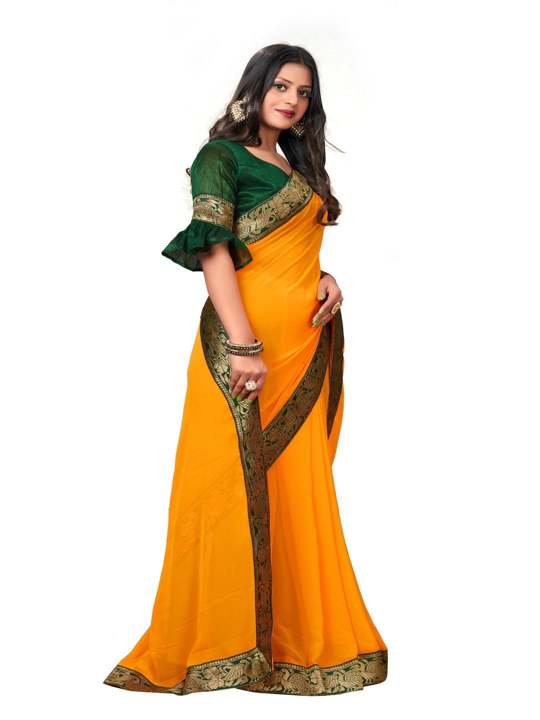 Yellow Party Wear Georgette Saree With Blouse | Sadika