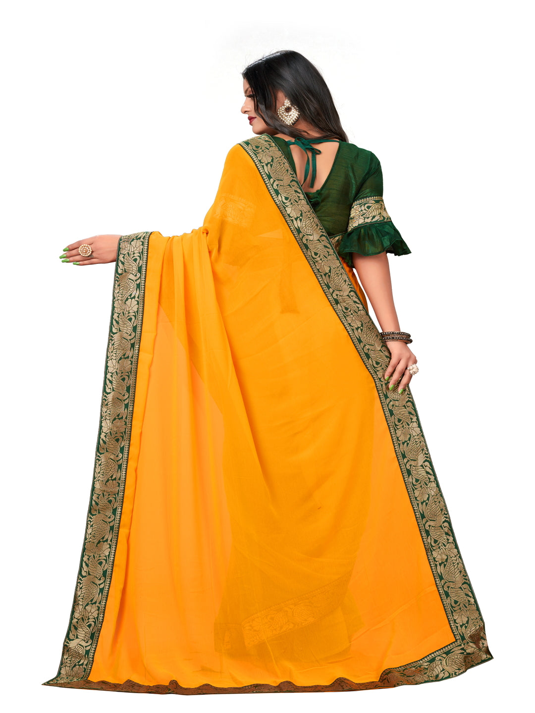 Yellow Party Wear Georgette Saree With Blouse | Sadika