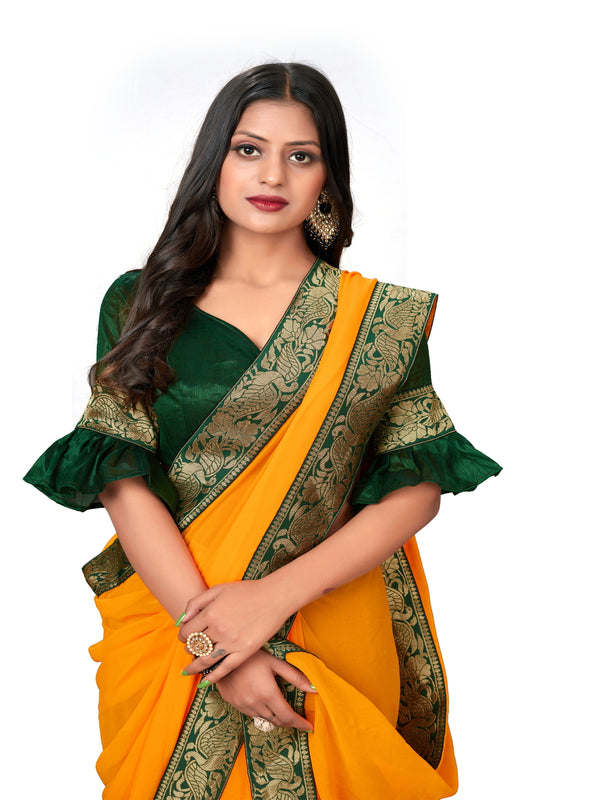 Yellow Party Wear Georgette Saree With Blouse | Sadika