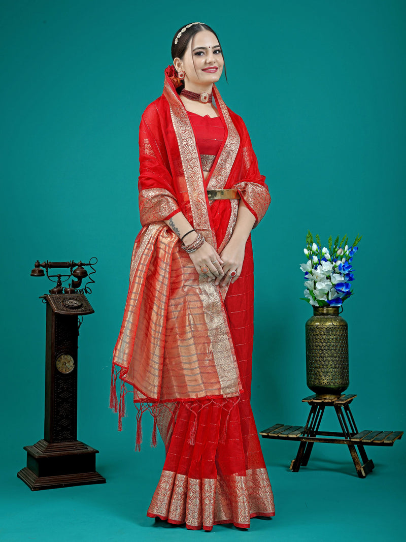 Woven Sequence Crochet Embroidered Banarasi Organza Silk Saree | Sadika