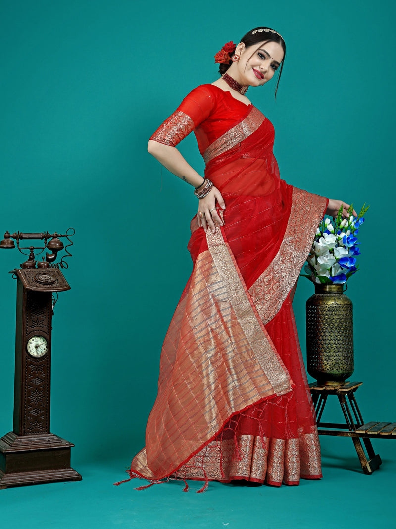 Woven Sequence Crochet Embroidered Banarasi Organza Silk Saree | Sadika