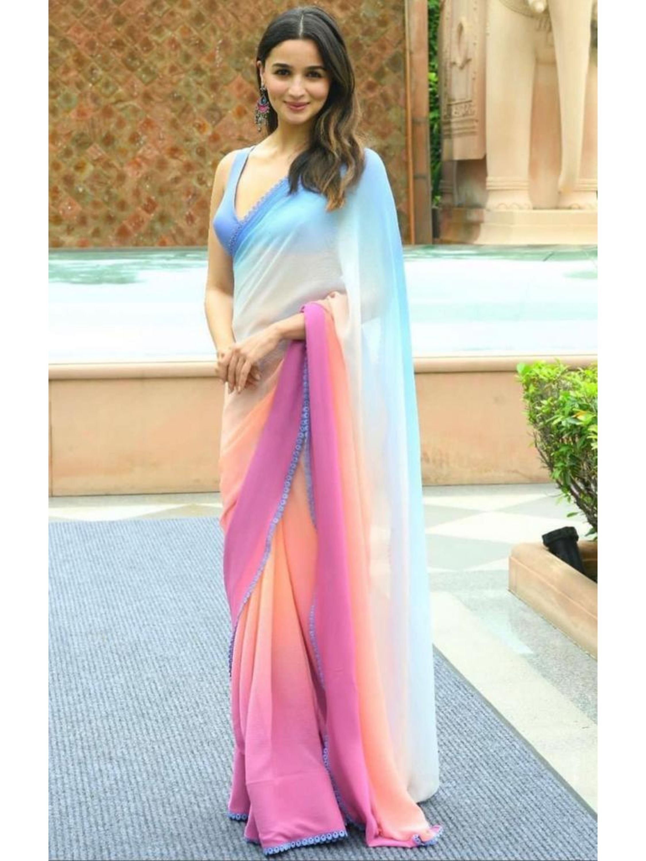 Multicolor Bollywood Alia Bhatt Soft Georgette Party Wear Saree With Blouse | Sadika