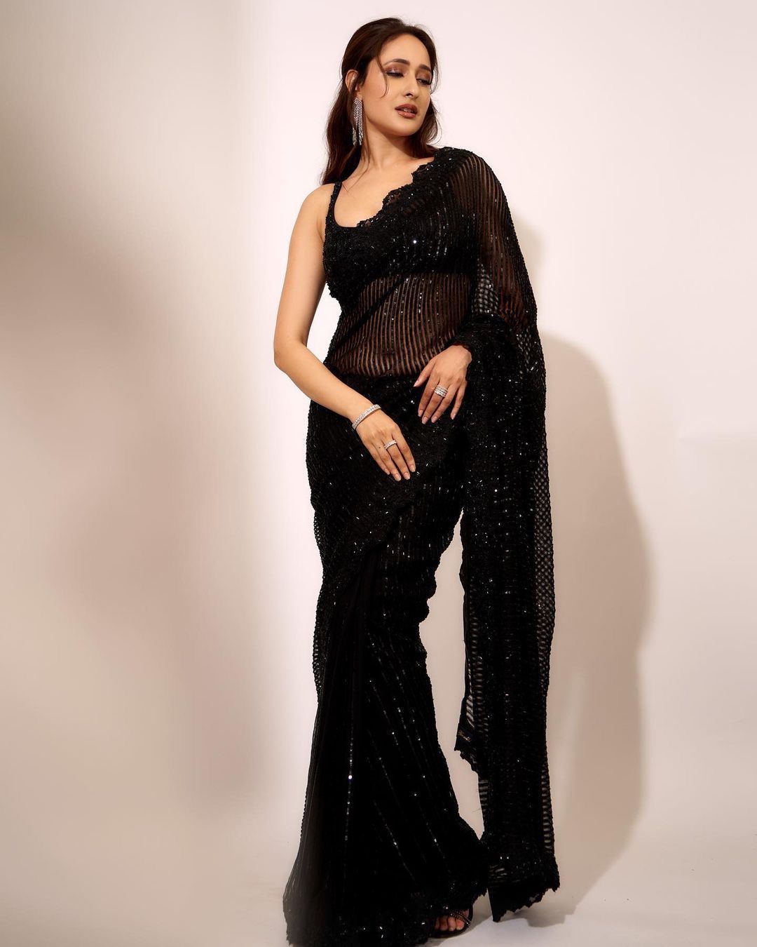 Black Party Wear Embellished Sequin Saree With Blouse