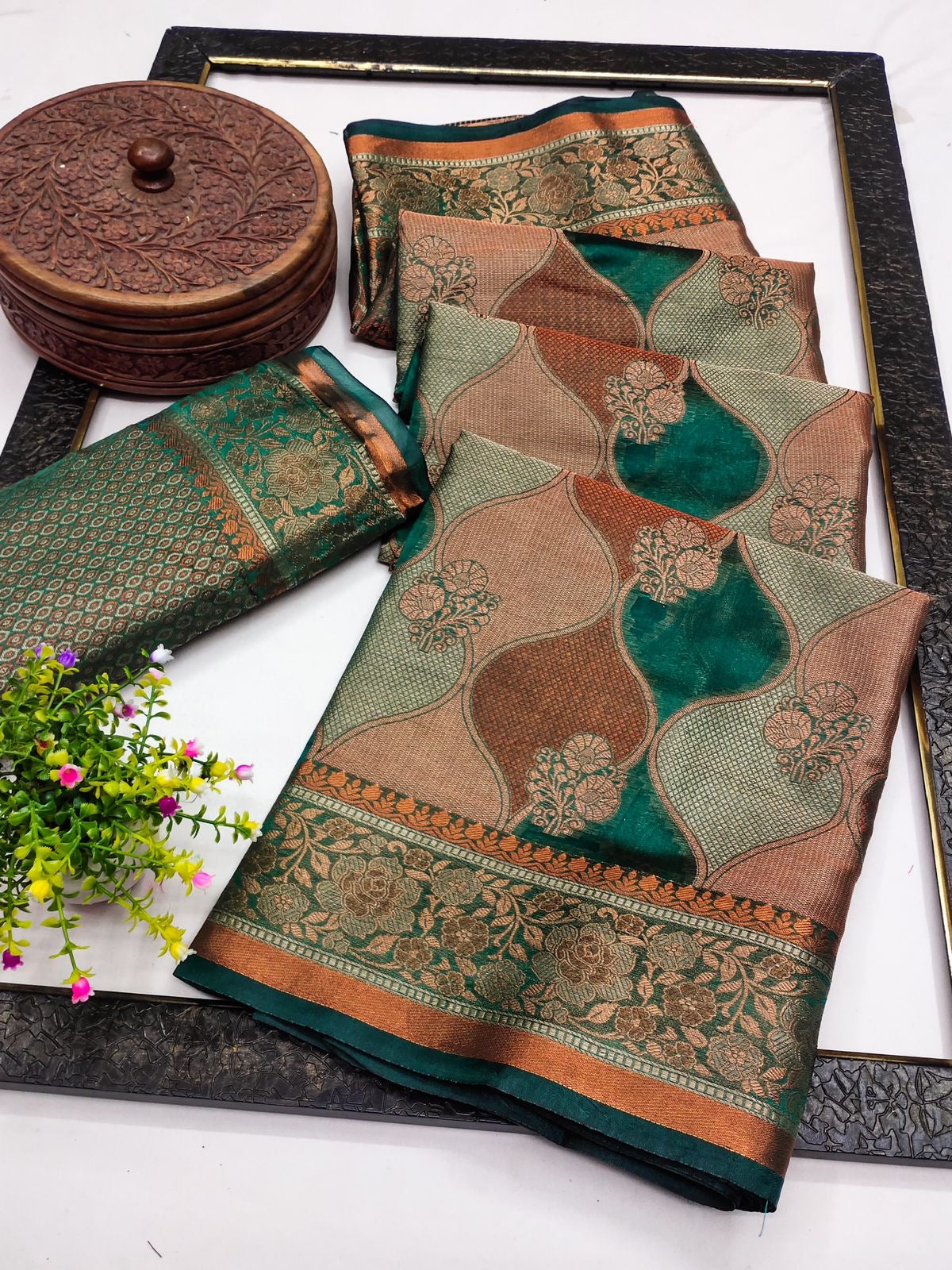 Multi Color Pure Kanjivaram Handloom Copper Silk Saree | Sadika