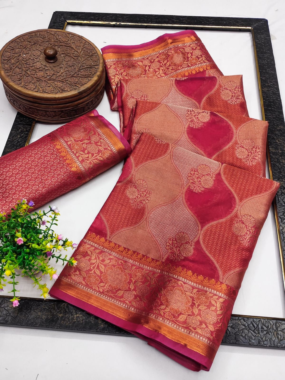 Multi Color Pure Kanjivaram Handloom Copper Silk Saree | Sadika