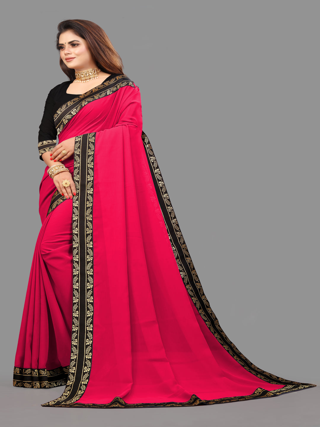 Light Pink Solid Plain Daily Wear Georgette Saree With Blouse