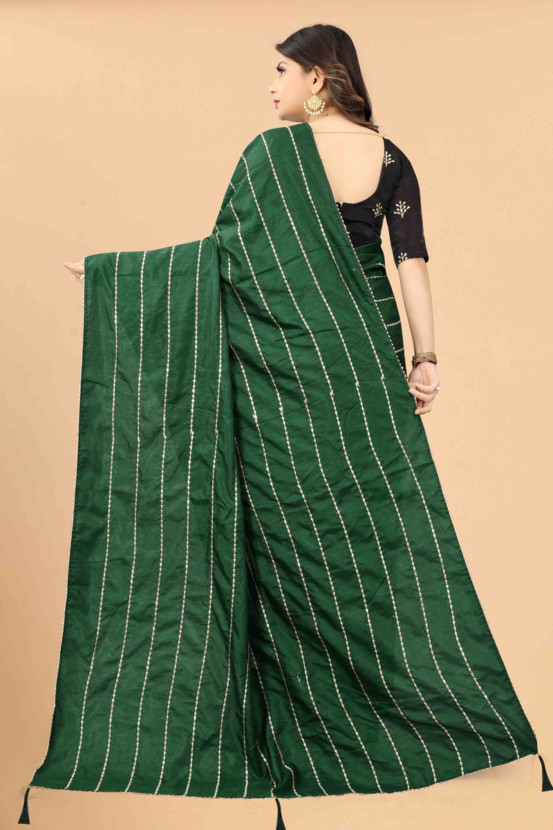 Bottle Green Sequin Soft Silk Saree With Blouse | Sadika