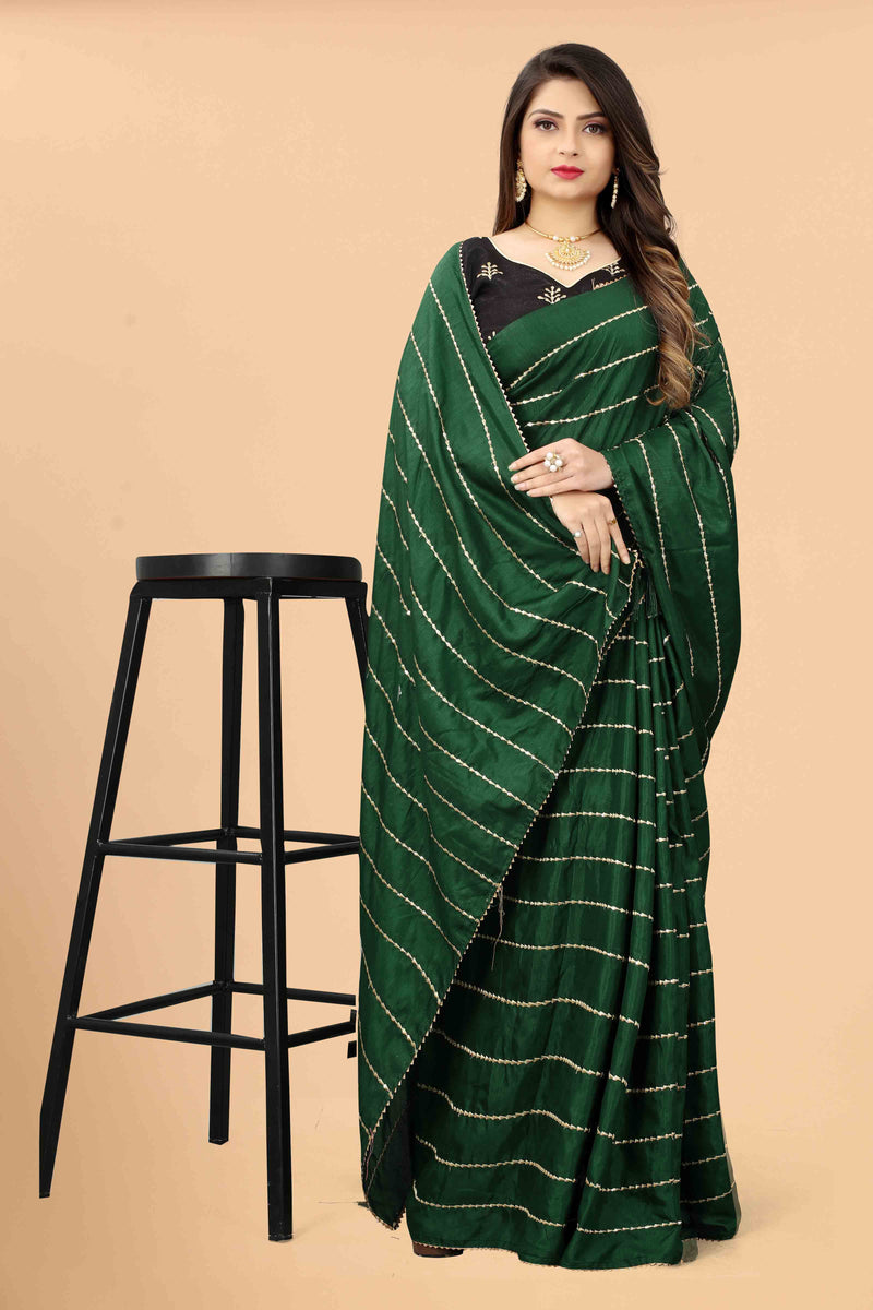 Bottle Green Sequin Soft Silk Saree With Blouse | Sadika