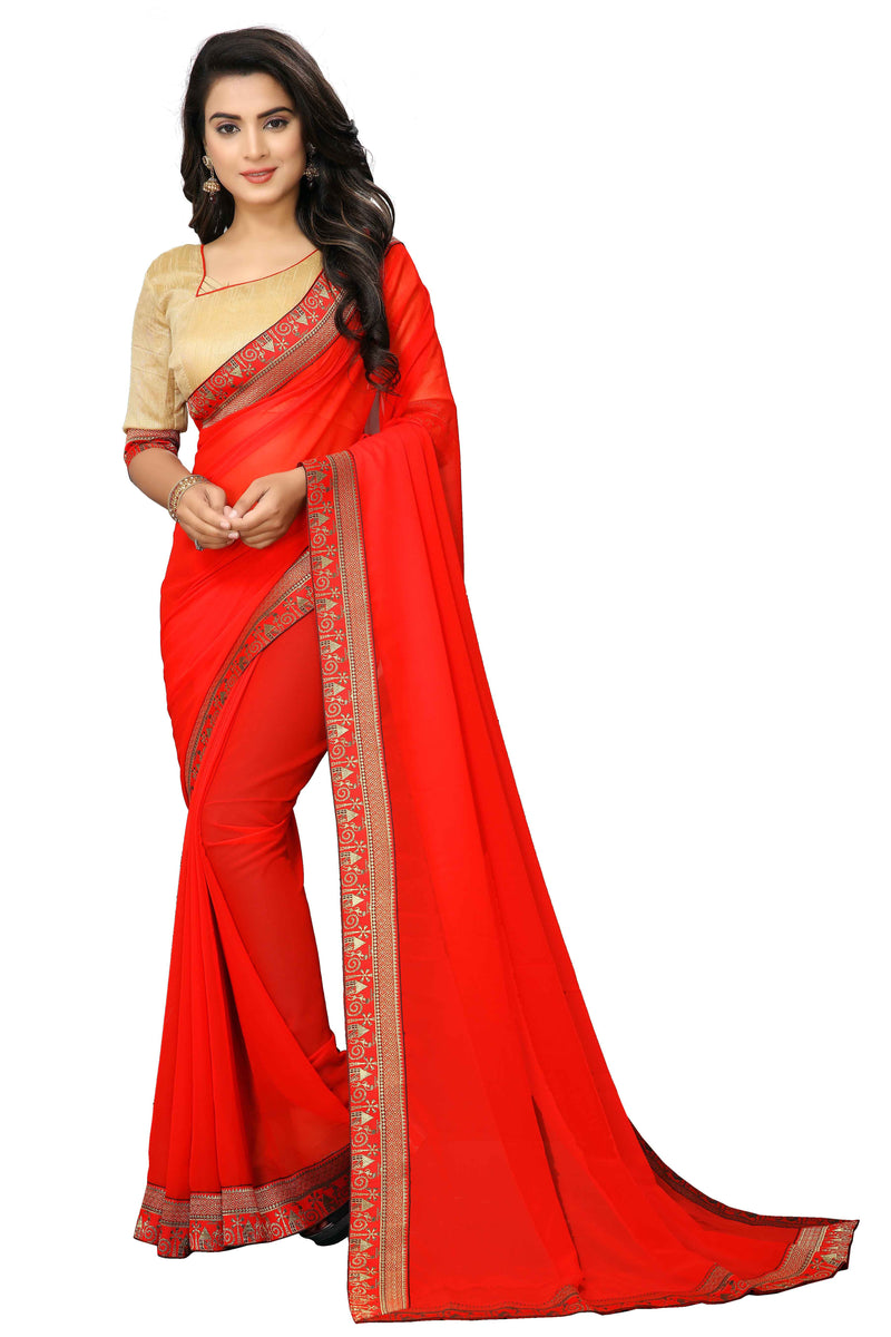 Red Partywear Georgette Saree With Price