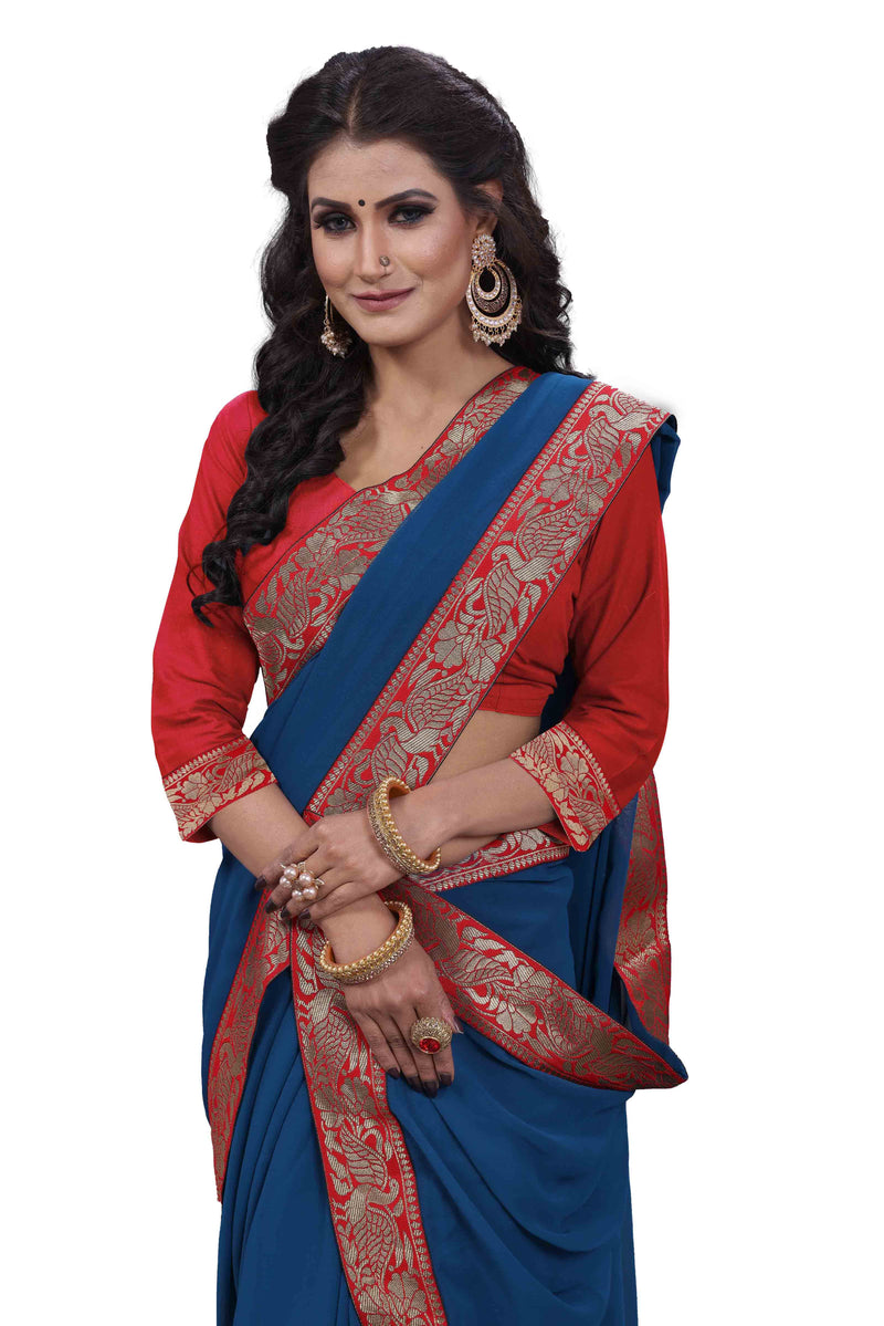 Morpich Blue Party Wear Georgette Saree With Blouse | Sadika