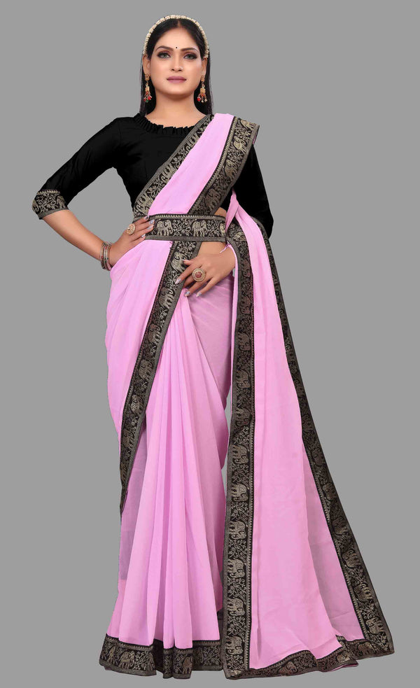 animal design pink saree 2023