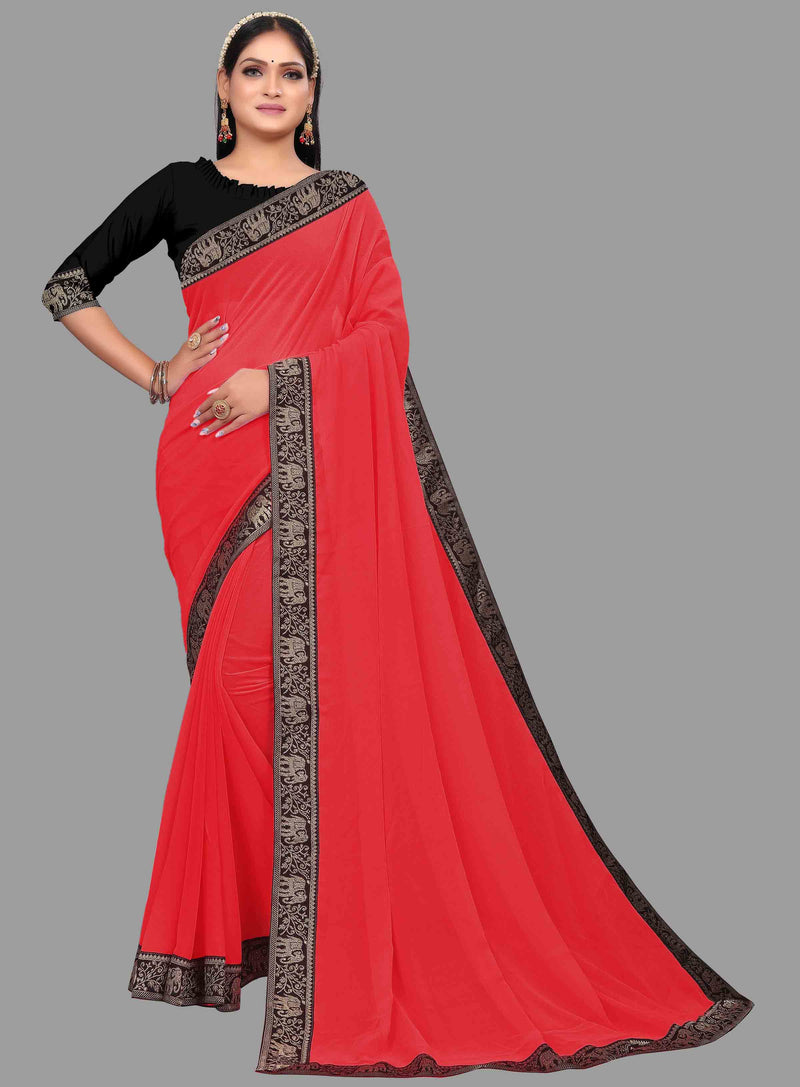 Red Animal Party Wear Georgette Saree With Blouse | Sadika