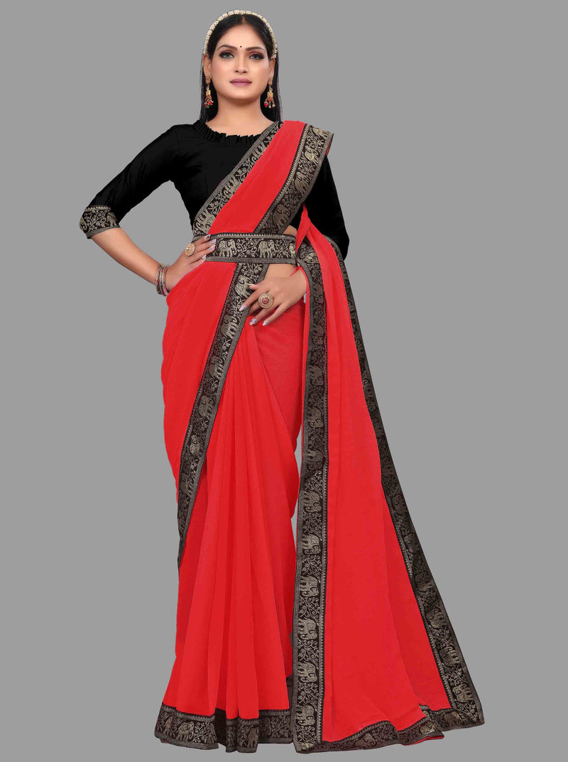 Red Animal Party Wear Georgette Saree With Blouse | Sadika