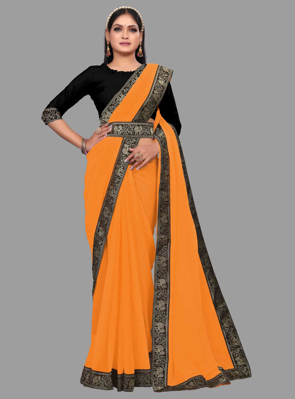 Yellow Animal Party Wear Georgette Saree With Blouse | Sadika