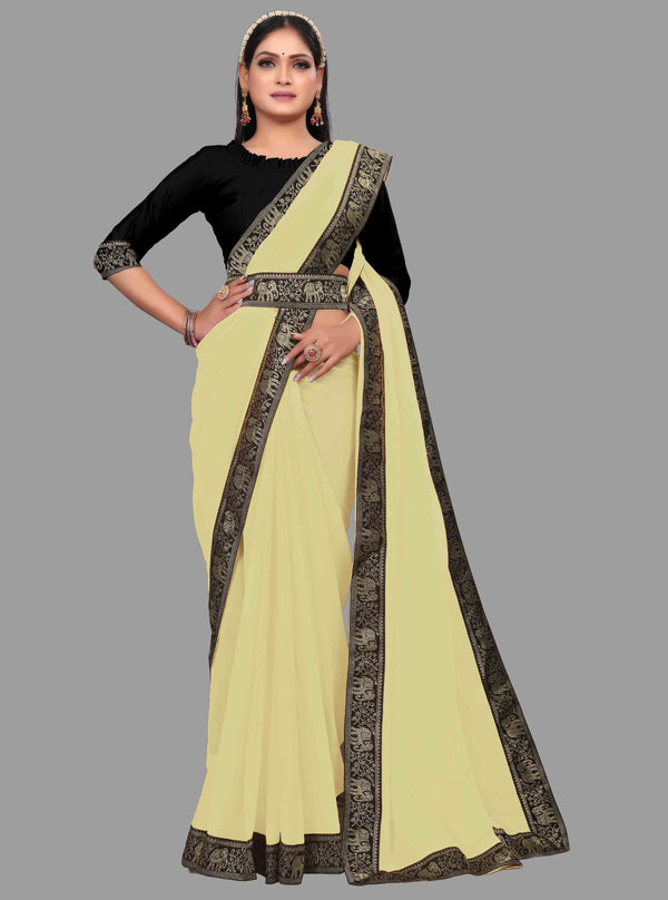 Beige Animal Party Wear Georgette Saree With Blouse | Sadika