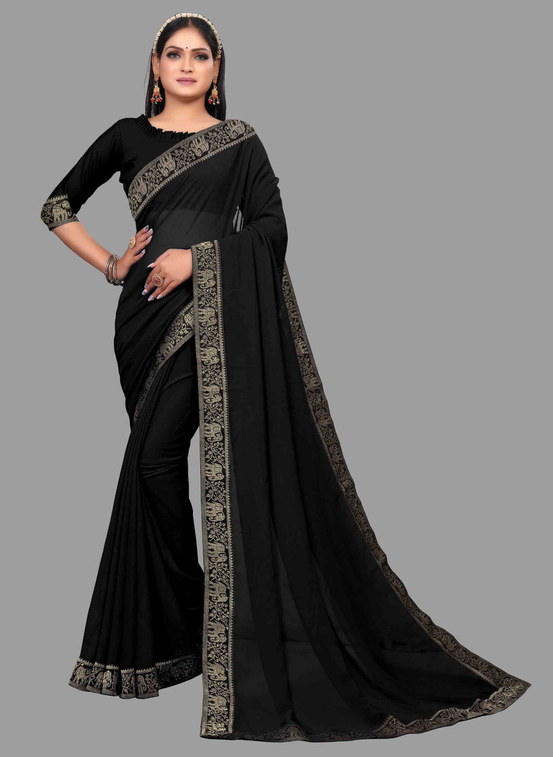 Black Animal Party Wear Georgette Saree With Blouse | Sadika