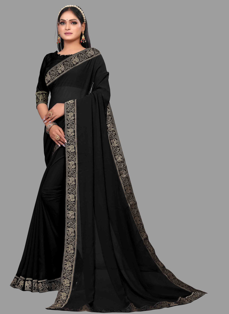Black Animal Party Wear Georgette Saree With Blouse | Sadika
