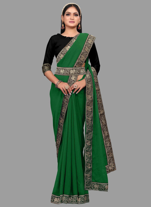 Green Animal Party Wear Georgette Saree With Blouse | Sadika