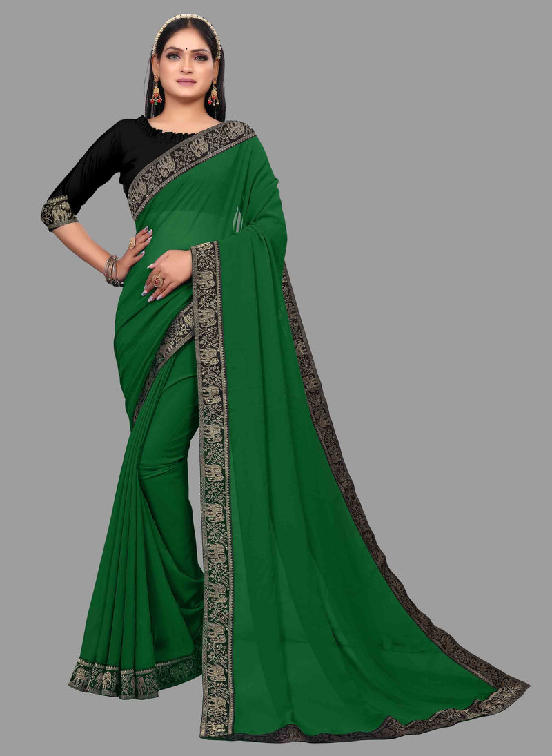 Green Animal Party Wear Georgette Saree With Blouse | Sadika