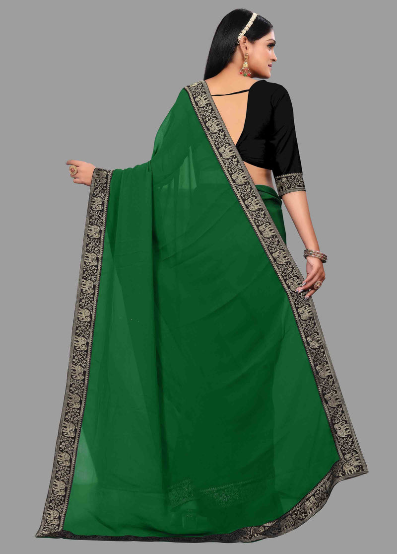 Green Animal Party Wear Georgette Saree With Blouse | Sadika