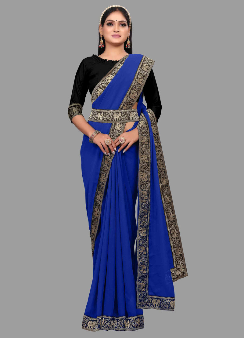 Blue Animal Party Wear Georgette Saree With Blouse | Sadika