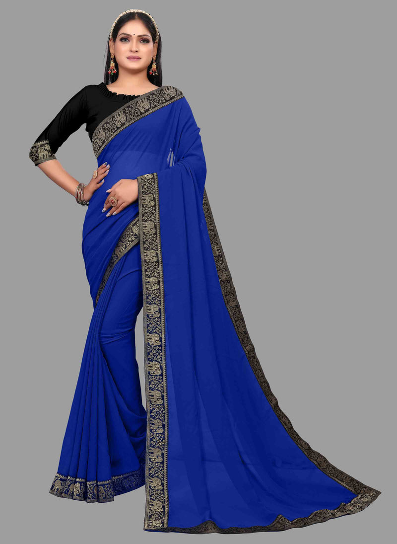Blue Animal Party Wear Georgette Saree With Blouse | Sadika