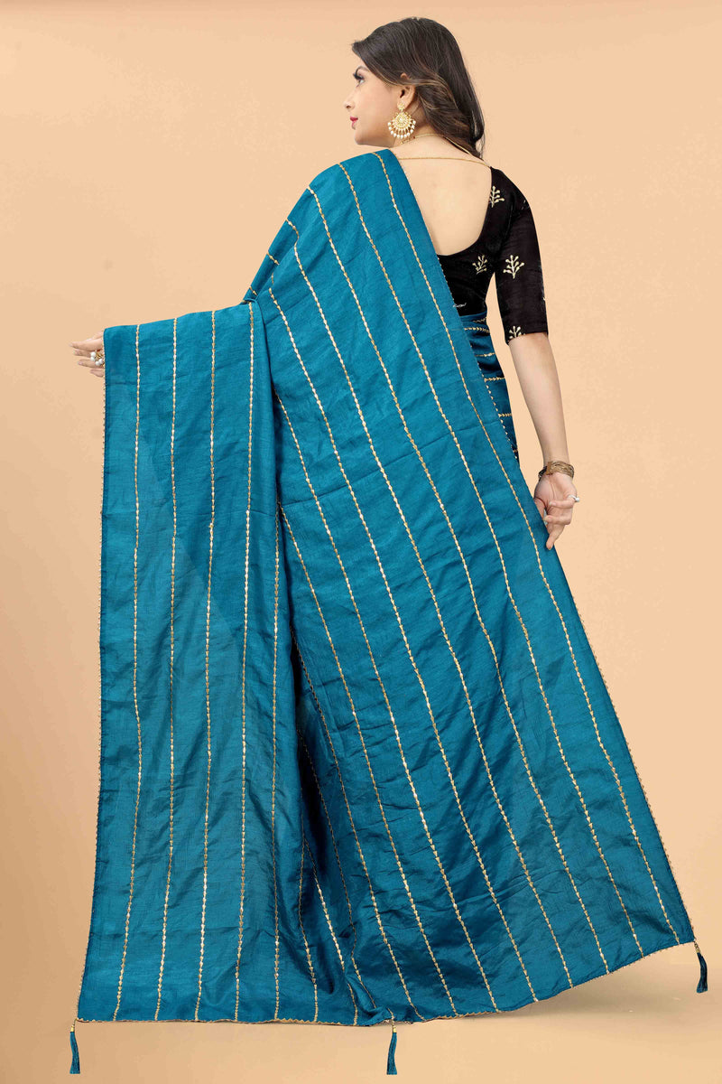 Morpich Blue Sequin Soft Silk Saree With Blouse | Sadika