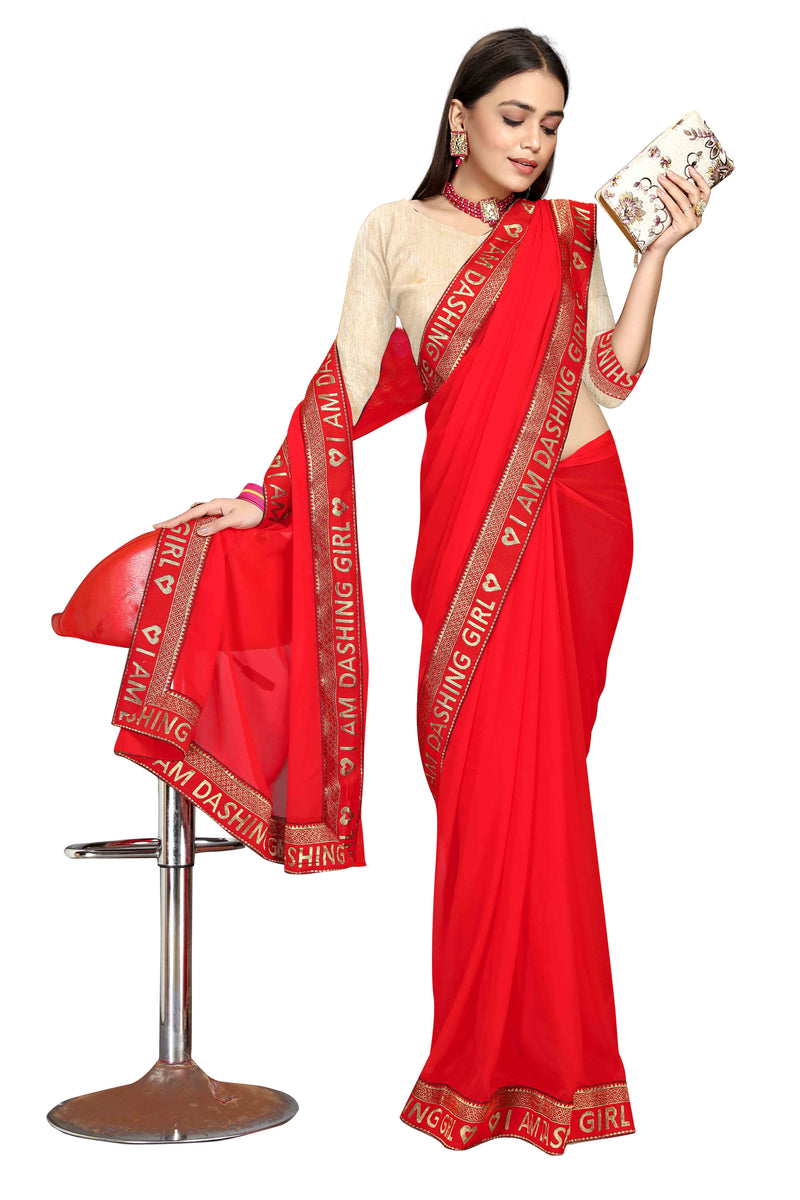 red saree with free blouse peace
