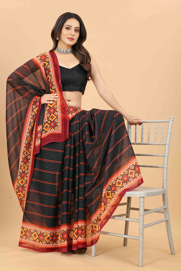 Stripe Gujarati Work Saree