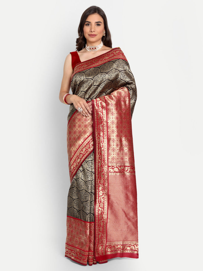 Black Woven Banarasi Soft Silk Saree | Sadika
