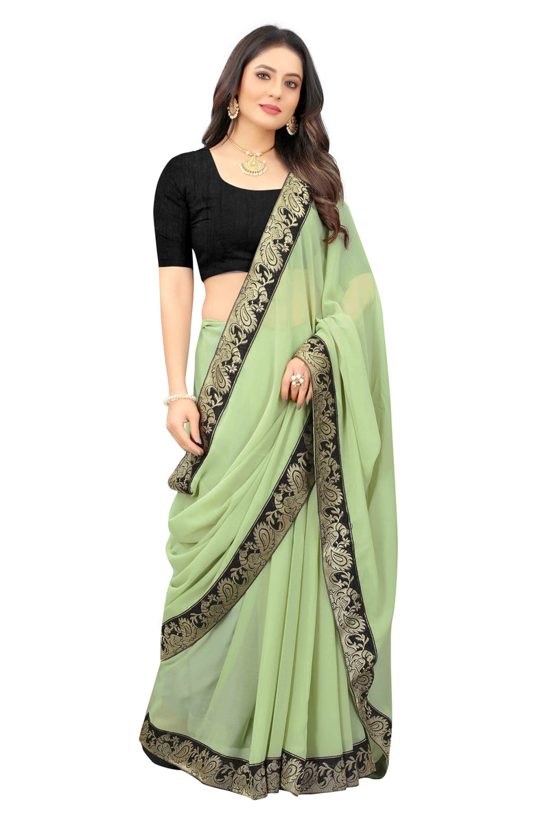 rich light color saree with black blouse