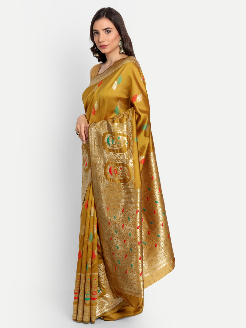 Mustard Woven Banarasi Semi Silk Saree | Sadika