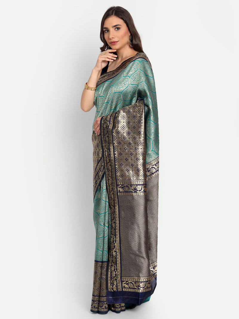 Aqua Blue Woven Banarasi Silk Saree | Sadika