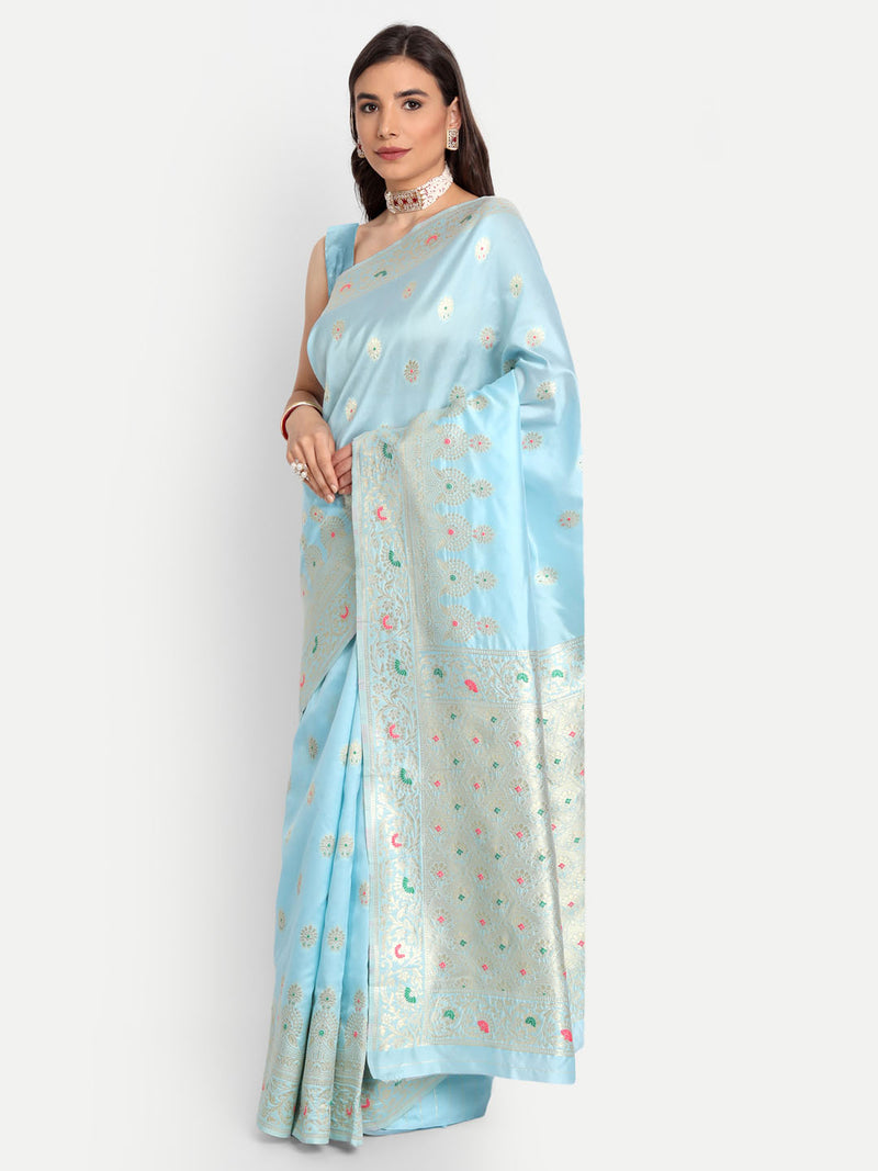 Sky Blue Kanchipuram Banarasi Semi Silk Saree | Sadika