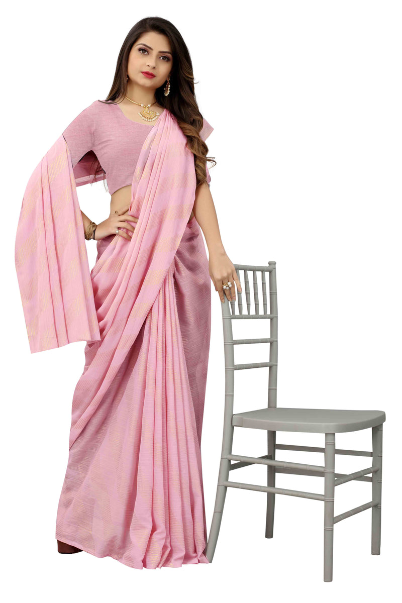 Pink Foil Saree With Attach Free Blouse Peace