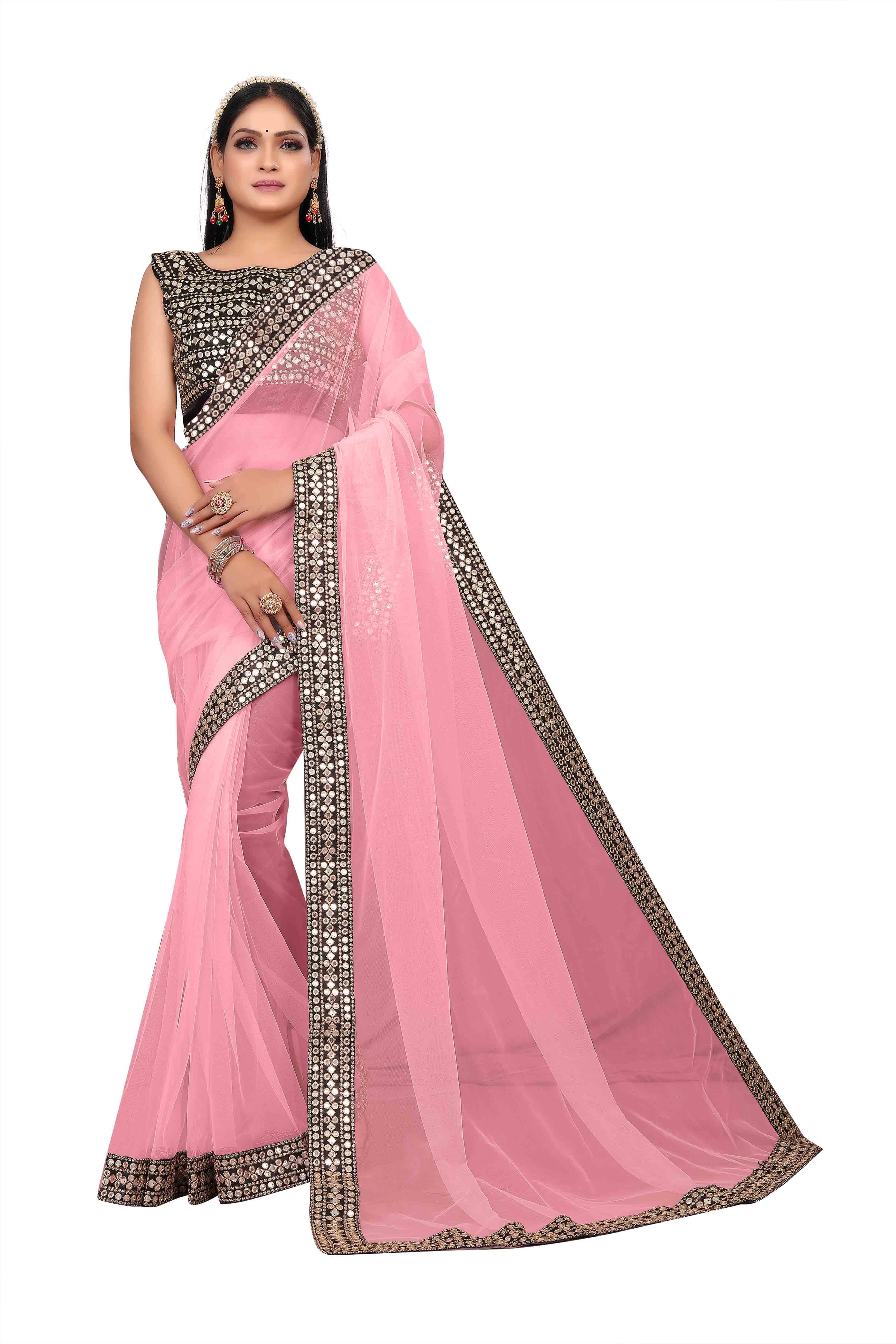 Mahotsav Mirror Work Net Saree Collection (Pack Of 4)