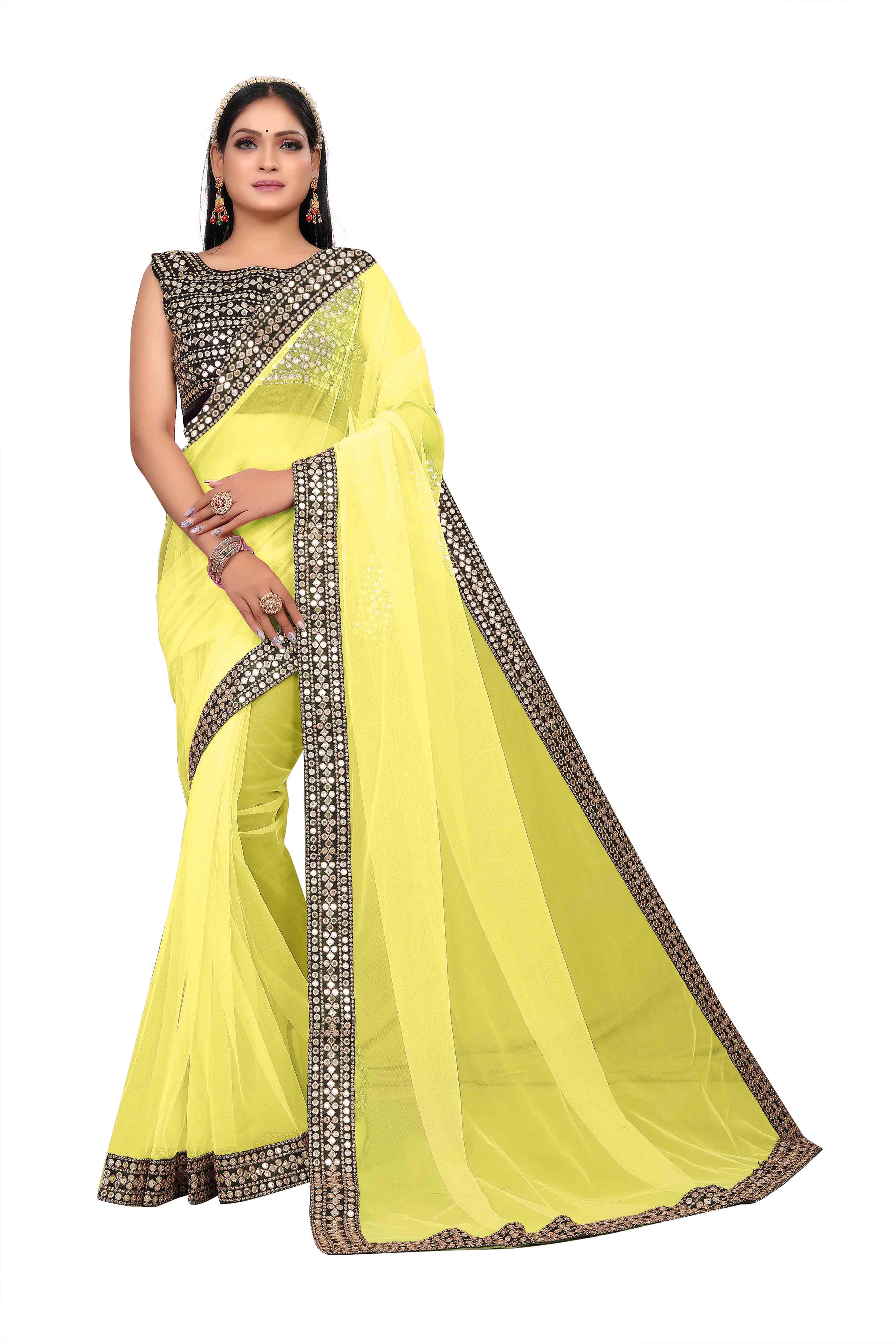 Mahotsav Mirror Work Net Saree Collection (Pack Of 4)