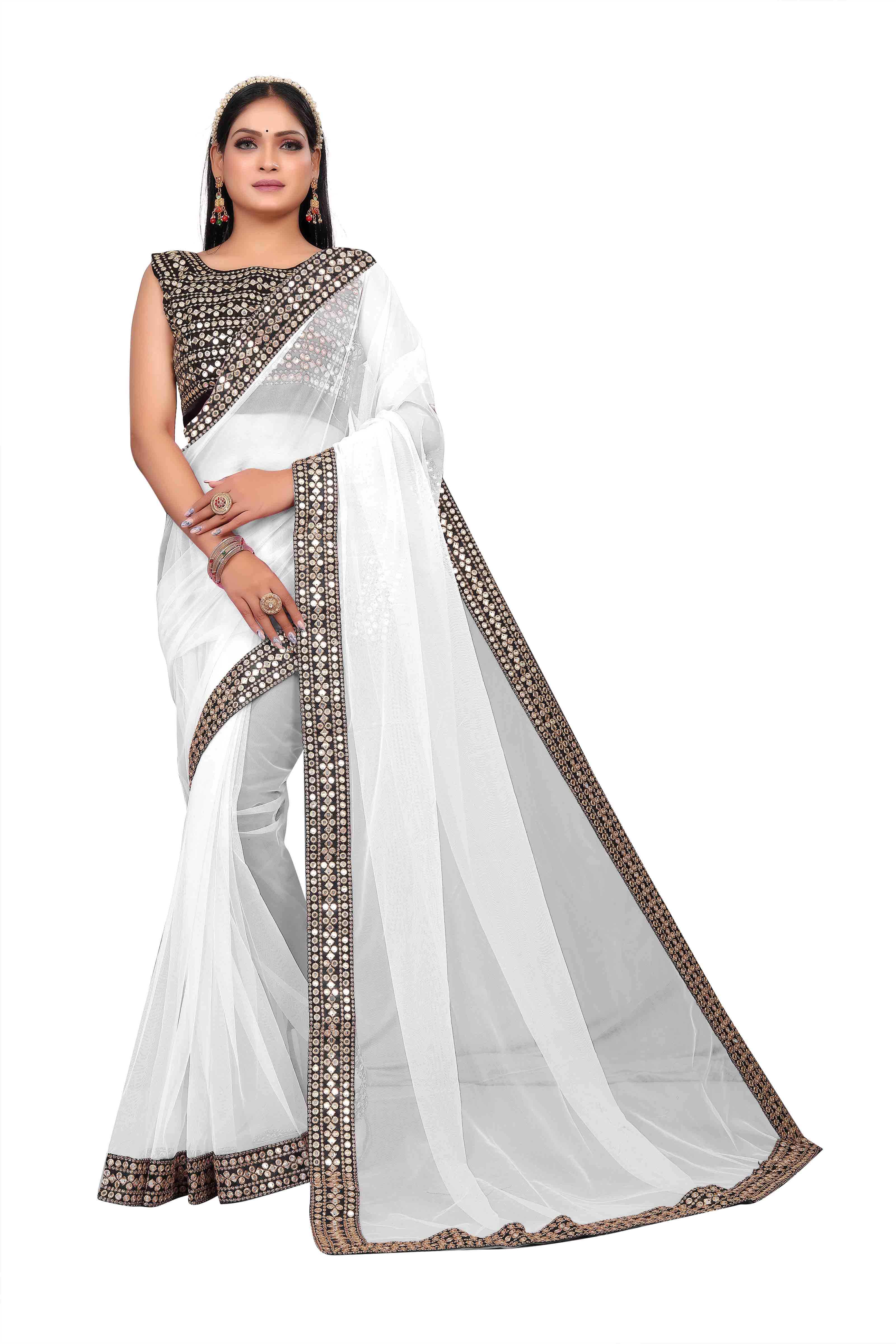 Mahotsav Mirror Work Net Saree Collection (Pack Of 4)