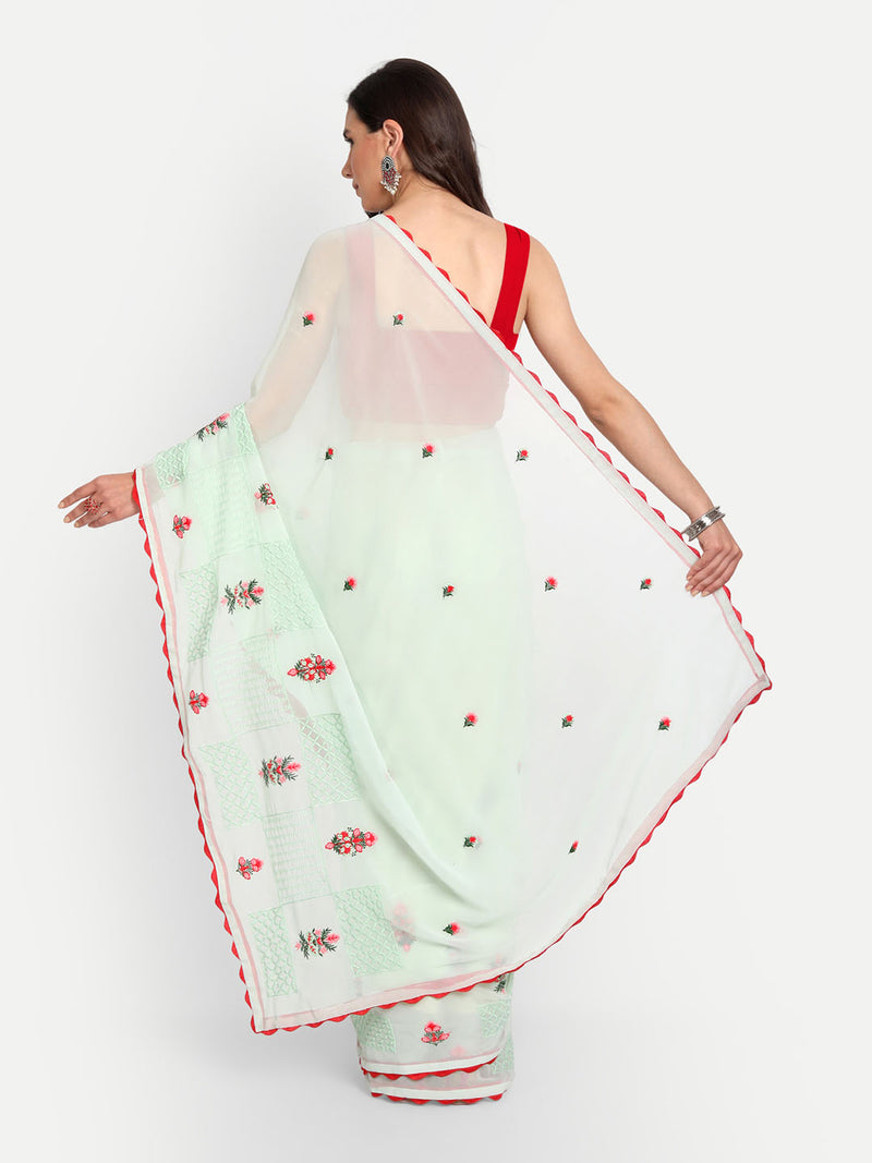 Light Green Embroidery Georgette Saree | Sadika