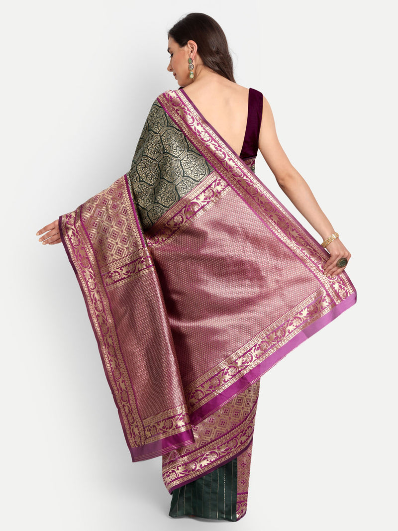 Dark Green Woven Banarasi Soft Silk Saree | Sadika