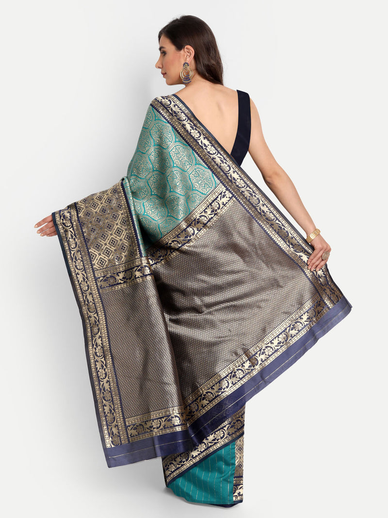 Aqua Blue Woven Banarasi Silk Saree | Sadika