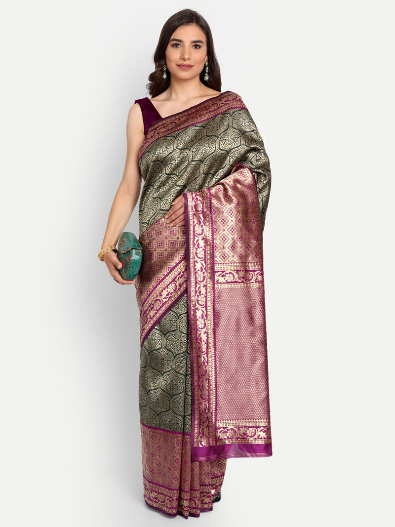 Dark Green Woven Banarasi Soft Silk Saree | Sadika